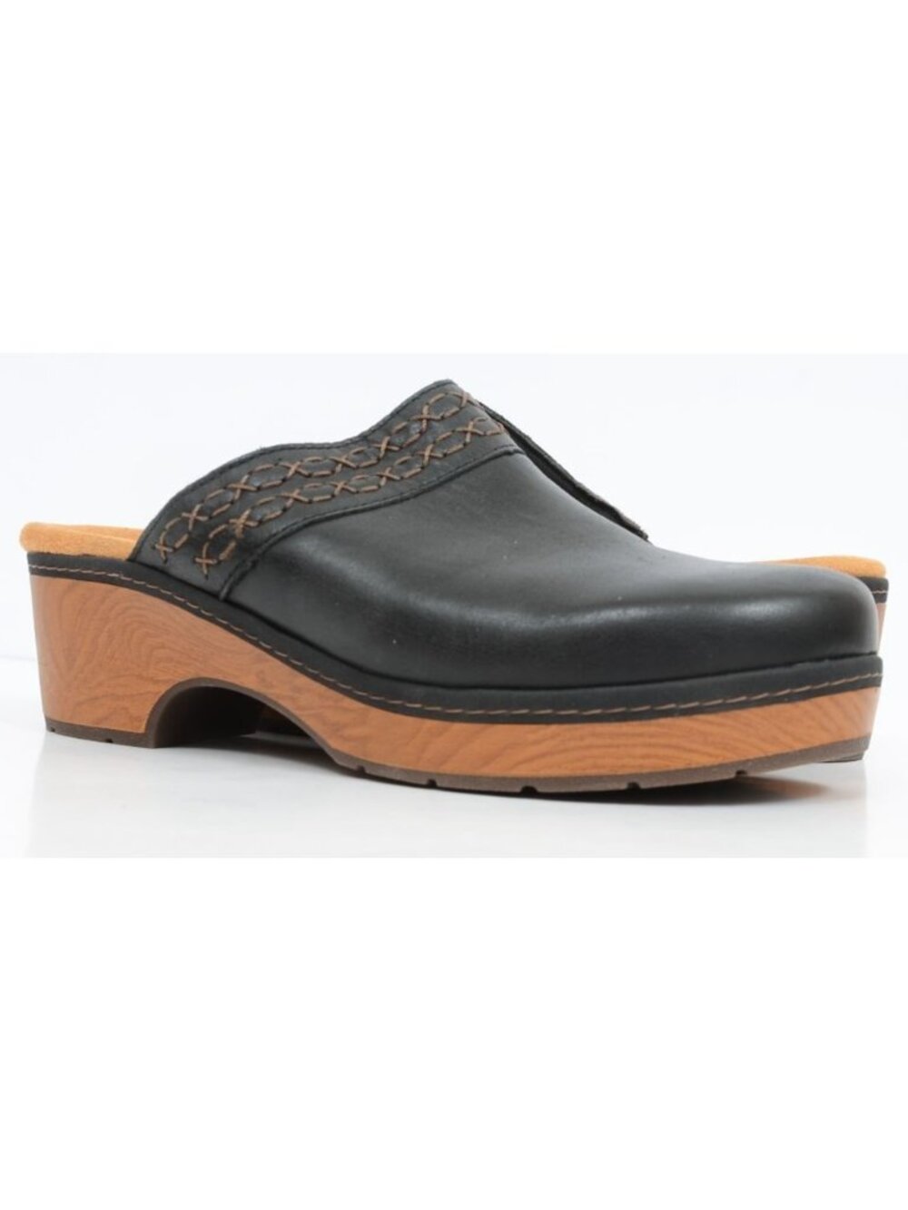 Clarks Paizlee Poppy Women's 7.5 Black Leather‎ Slip-On Platform Clogs Western